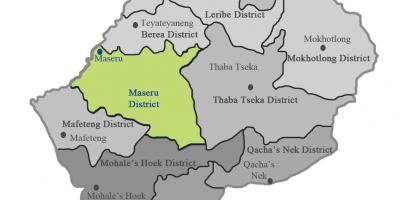 Mapa Lesotho pokazując dzielnic
