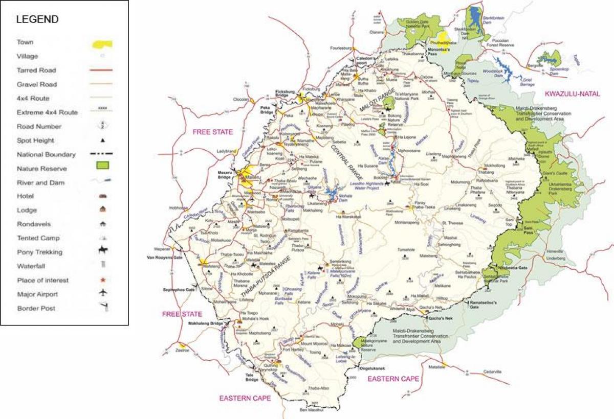 Lesotho drogach mapie
